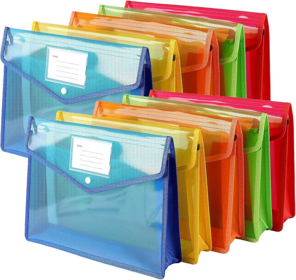 Set van 10 A4 Plastic Mappen in Diverse Kleuren met Drukknop en Kaartvakjes voor Documenten, Ideaal voor School, Kantoor en Thuisgebruik