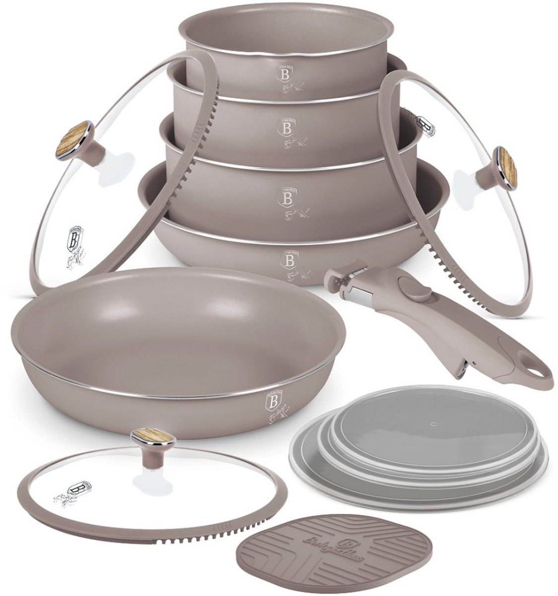 13-delige pannenset met titaniumcoating uit de Taupe Nordic Collection