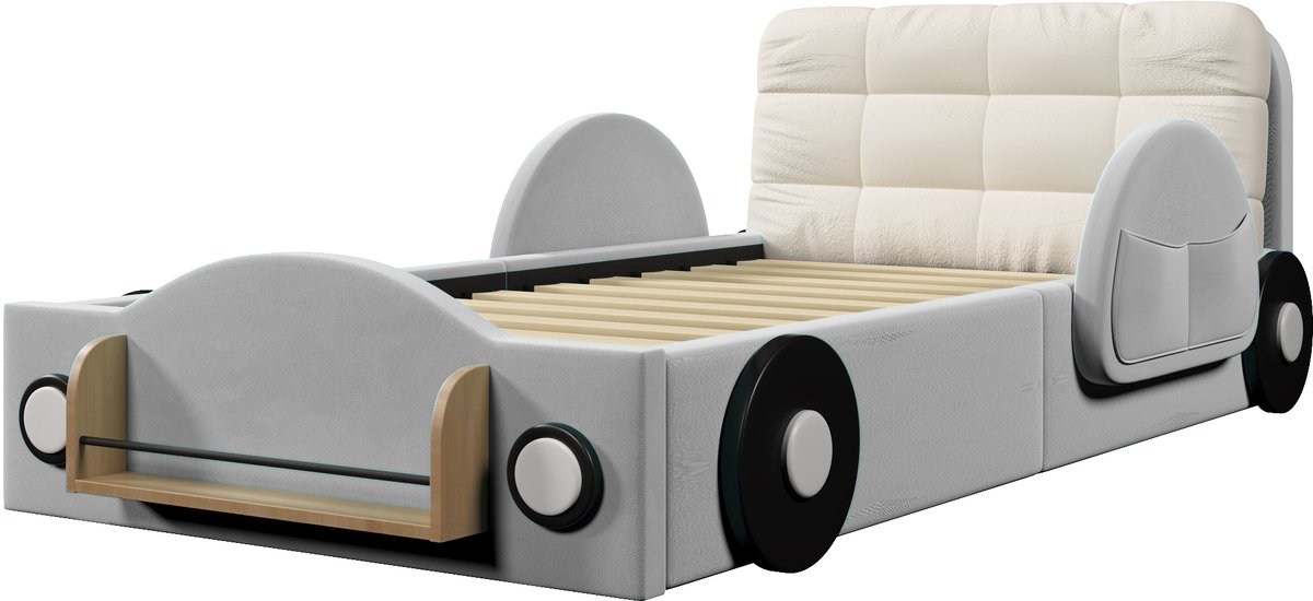 WUVRIE Polsterbed 90x200 cm met hydraulische opbergruimte, zijvakken en hoofdkussen, grijs