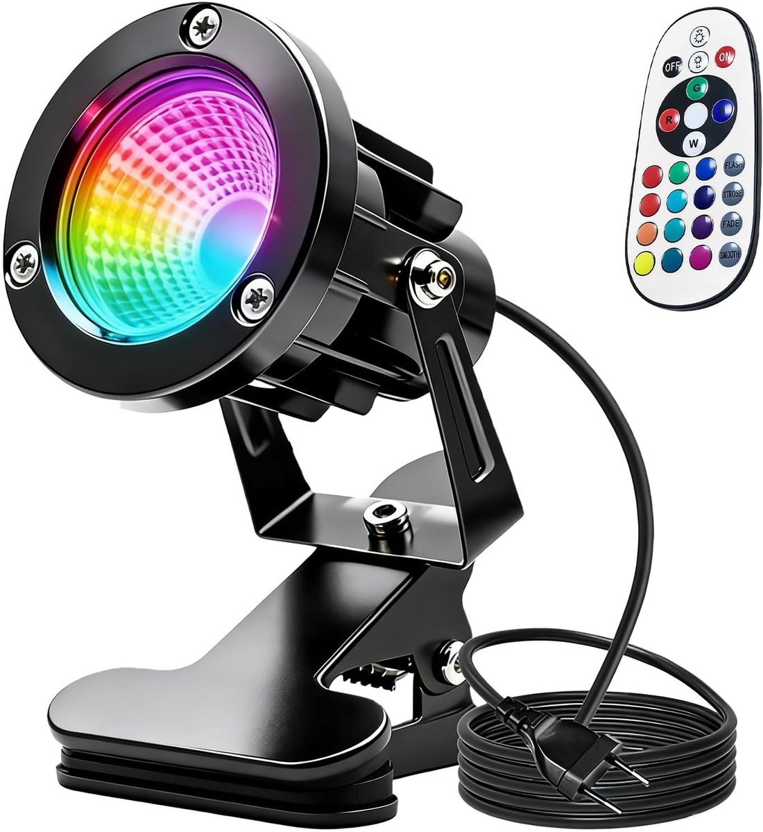 Krachtige LED Floodlight met Afstandsbediening, Waterdichte Spot voor Binnen en Buiten, 6W Verlichting met 1.8 m Kabel en Meerdere Kleuren voor Tuin en Terras