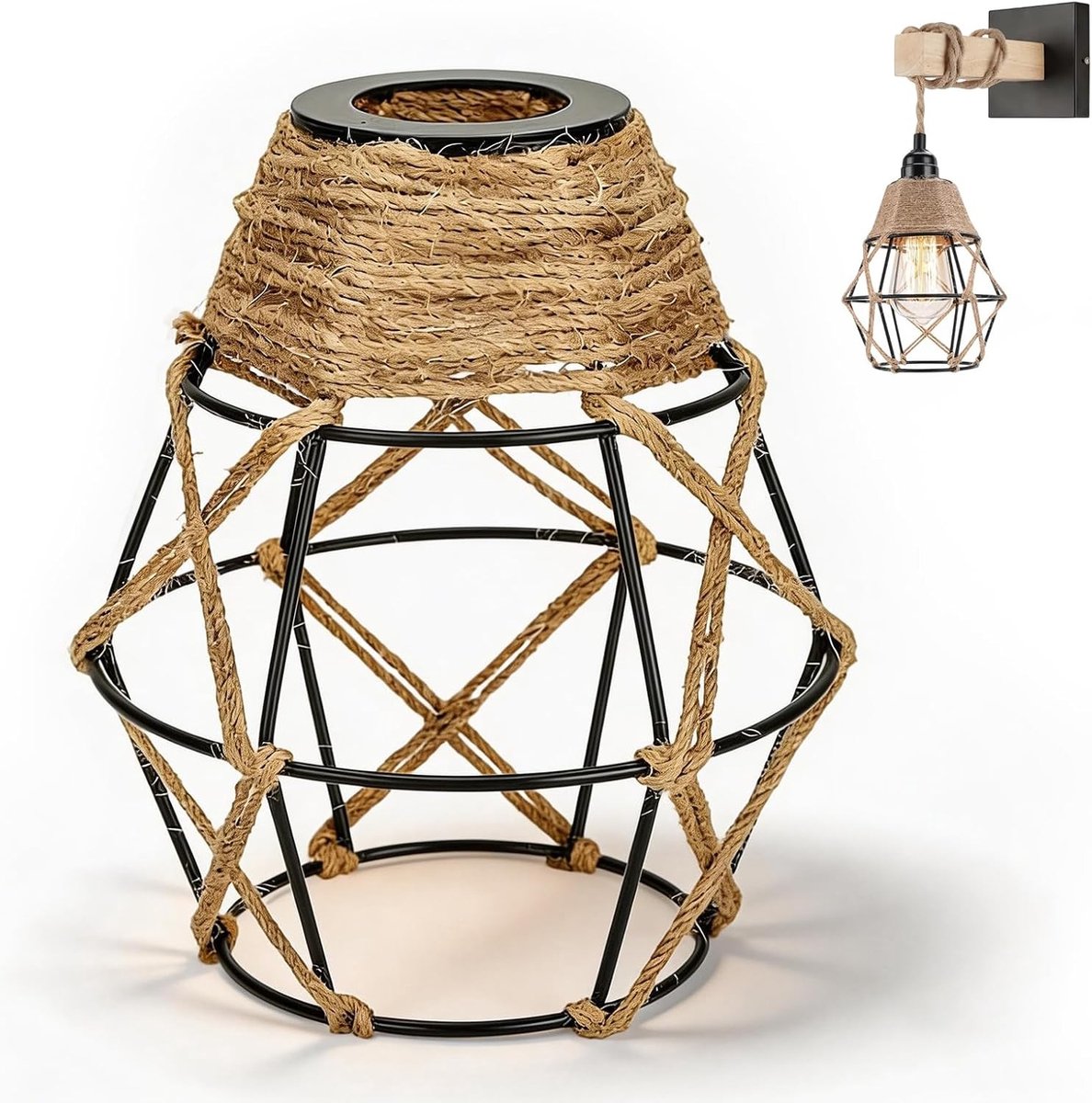 Lampenkap - Bruin - 17 x 15,2 cm - Rotan en Metaal - Boho Stijl voor Woonkamer en Slaapkamer