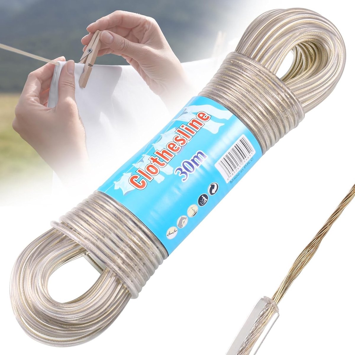Duurzame 30m Kledinglijn van Staal, Sterke 4mm Dikke Touw voor Buiten, Roestvrij en Waterdicht, Ideaal voor Tuin en Reizen, Tot 120kg Belastbaar