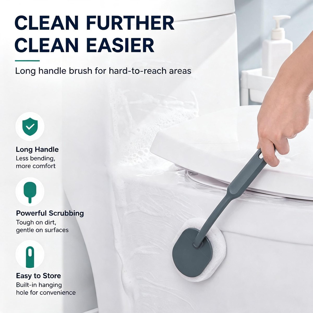 2 STKS Muur Spons Handvat Badkamer Cleaner Douche Scrubber Verstelbare Schoonmaak Borstel Spons Hoofd Lange Handvat - ShopVlot