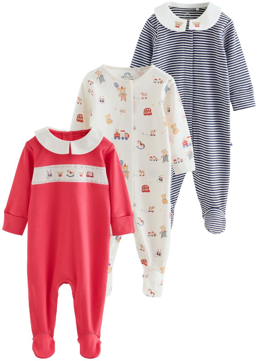 Next - Jongens - Set van 3 babypyjama's met kraag - Rood