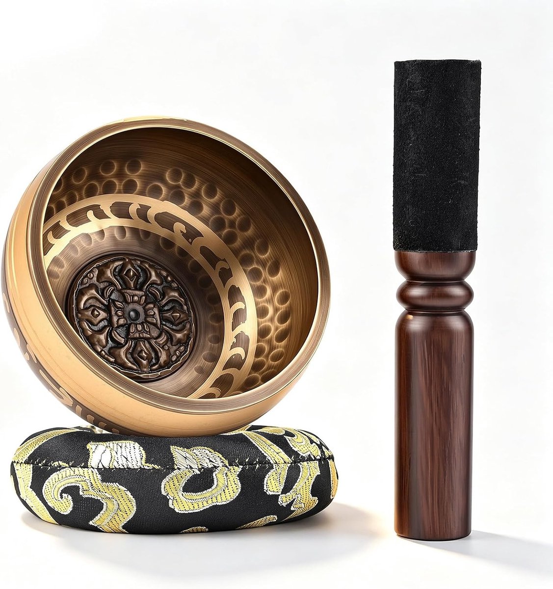 Kristallen klankschaal - Messing - 8 cm - Handgehamerd met Klopper en Kussen - Voor Meditatie en Mindfulness