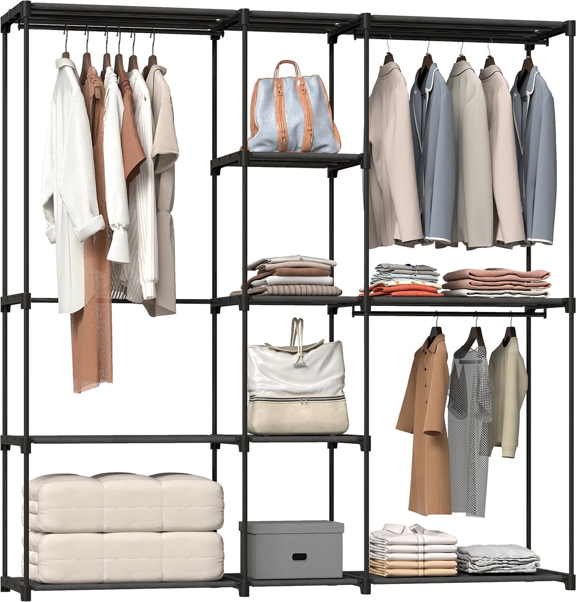 HOMCOM Stoffen Kledingkast-Vliesstof-182L x 43B x185H cm-Zwart