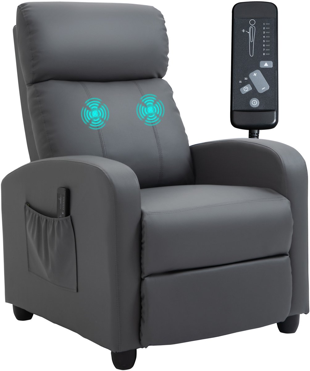 HOMCOM Massage Recliner Sofa-Kunstleder, Schaumstoff-68L x 88B x 98H cm-Grau