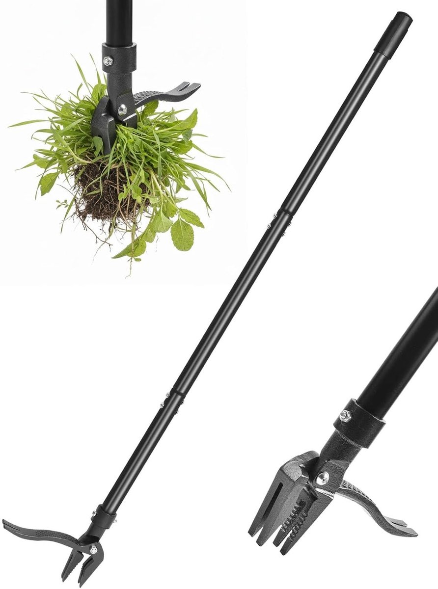 Gazon nivelleerhark - Metaal - 114 cm - Staande onkruidsteker met 4 klauwen - Voor tuinonderhoud