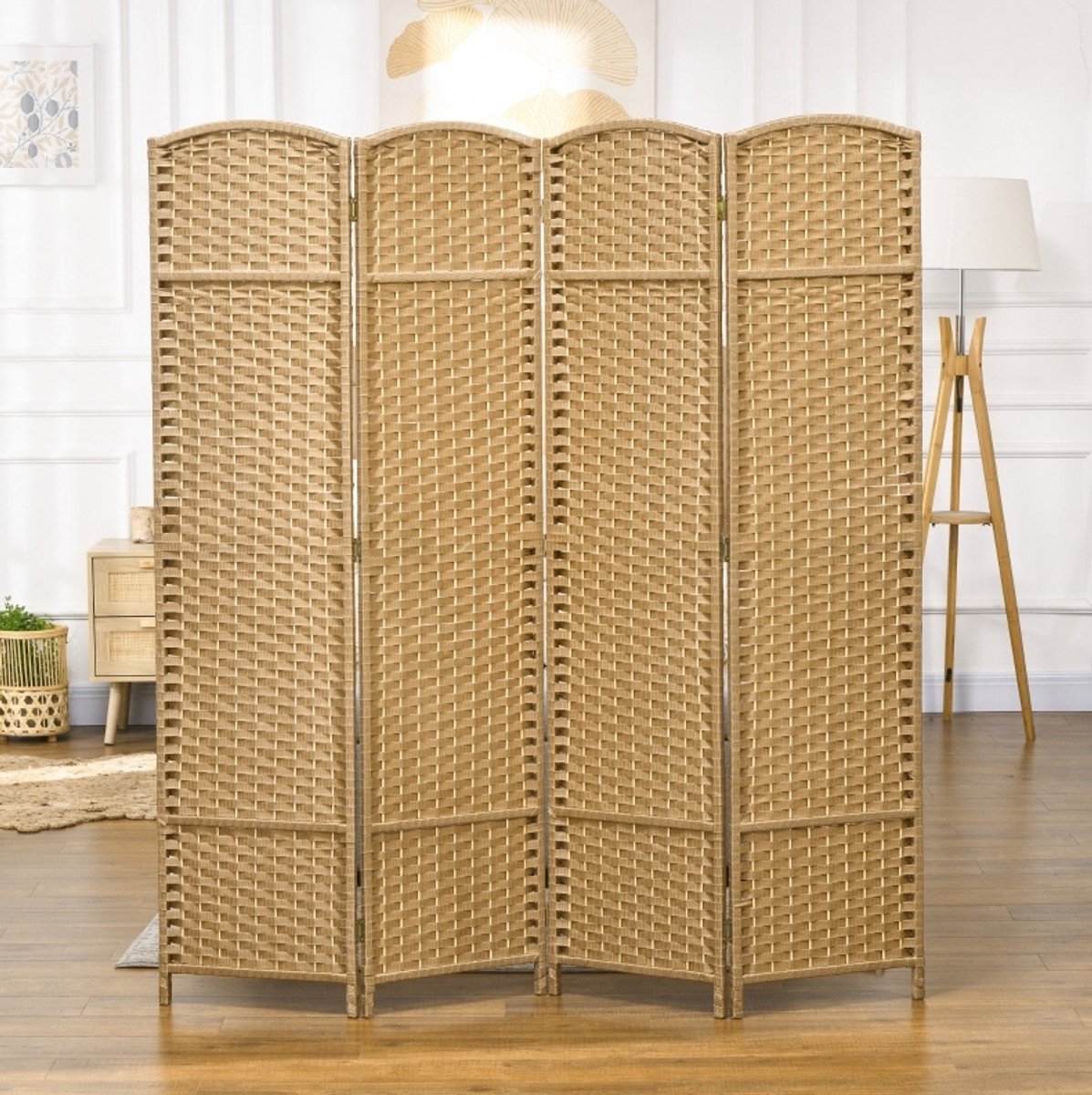 MODFU - Kamerscherm - 4-Delig Opvouwbaar - Woonkamer - Hout - Natuurlijk Hout - 170 Cm