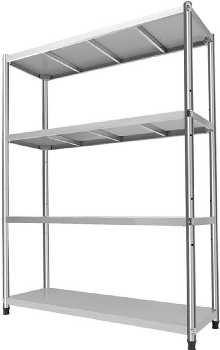 Stalenschap – Opbergrek – Rek – Wandrek – Stelling – 4-Laags Roestvrijstaal – Verstelbare Plankhoogte – 50 KG Draagkracht per Plank