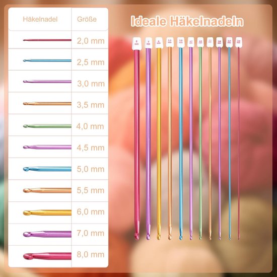 Tunesische haaknaaldenset van 11 stuks, 2,0-8,0 mm, inclusief schaar, meetlint en markeringsknoppen voor het haken van sjaals en tapijten, ideaal voor beginners en gevorderden — afbeelding 5