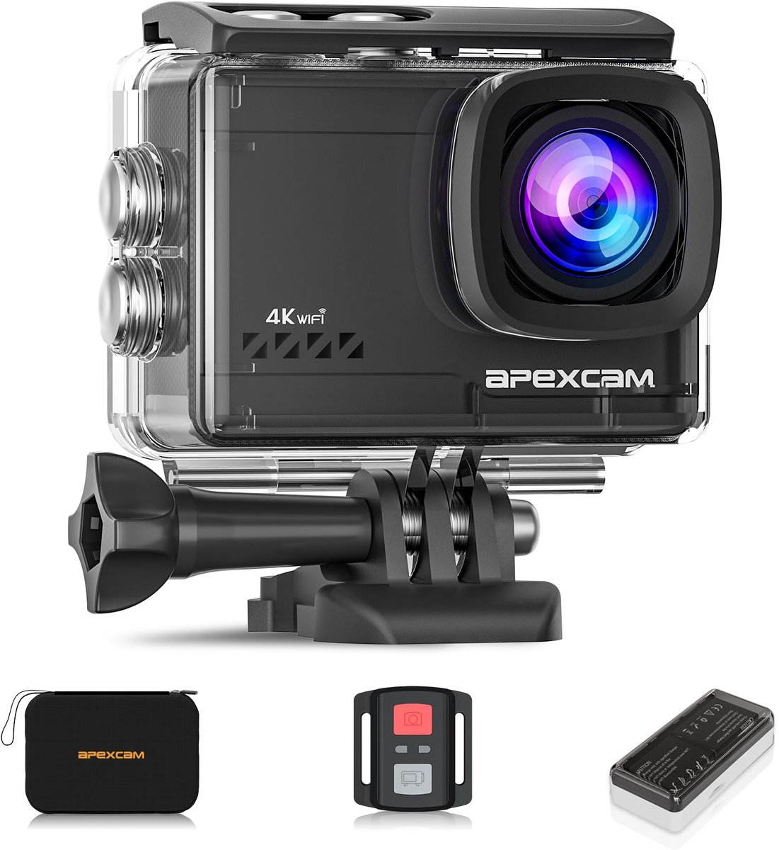 Actioncam 4K 60FPS – 64MP – EIS Beeldstabilisatie – 40 m Waterdicht – WiFi – 2 Accu's