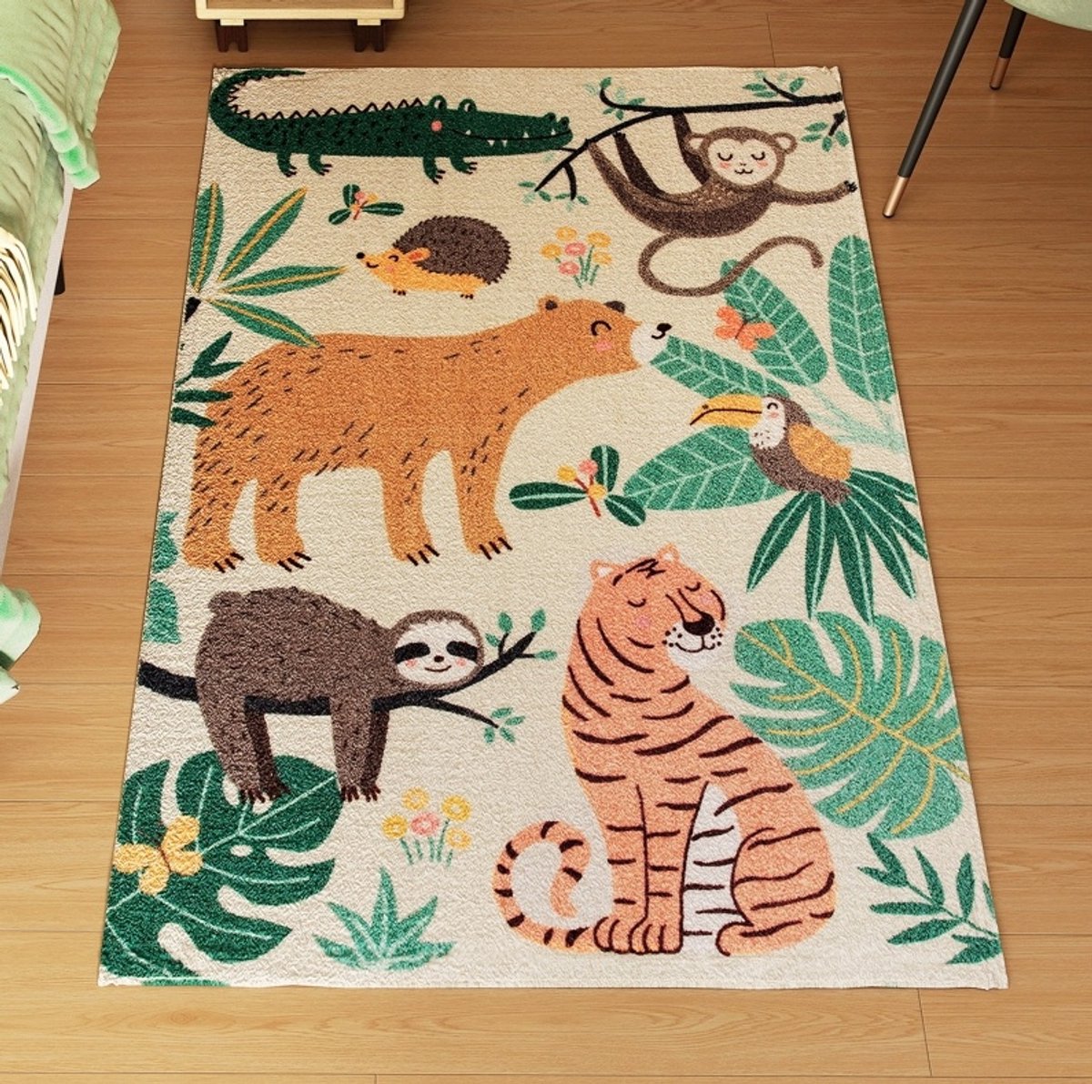 MODFU-Vloerkleed-Dieren-Jungle-Rechthoek-Multicolor-Polyester-Antislip-150X80 Cm