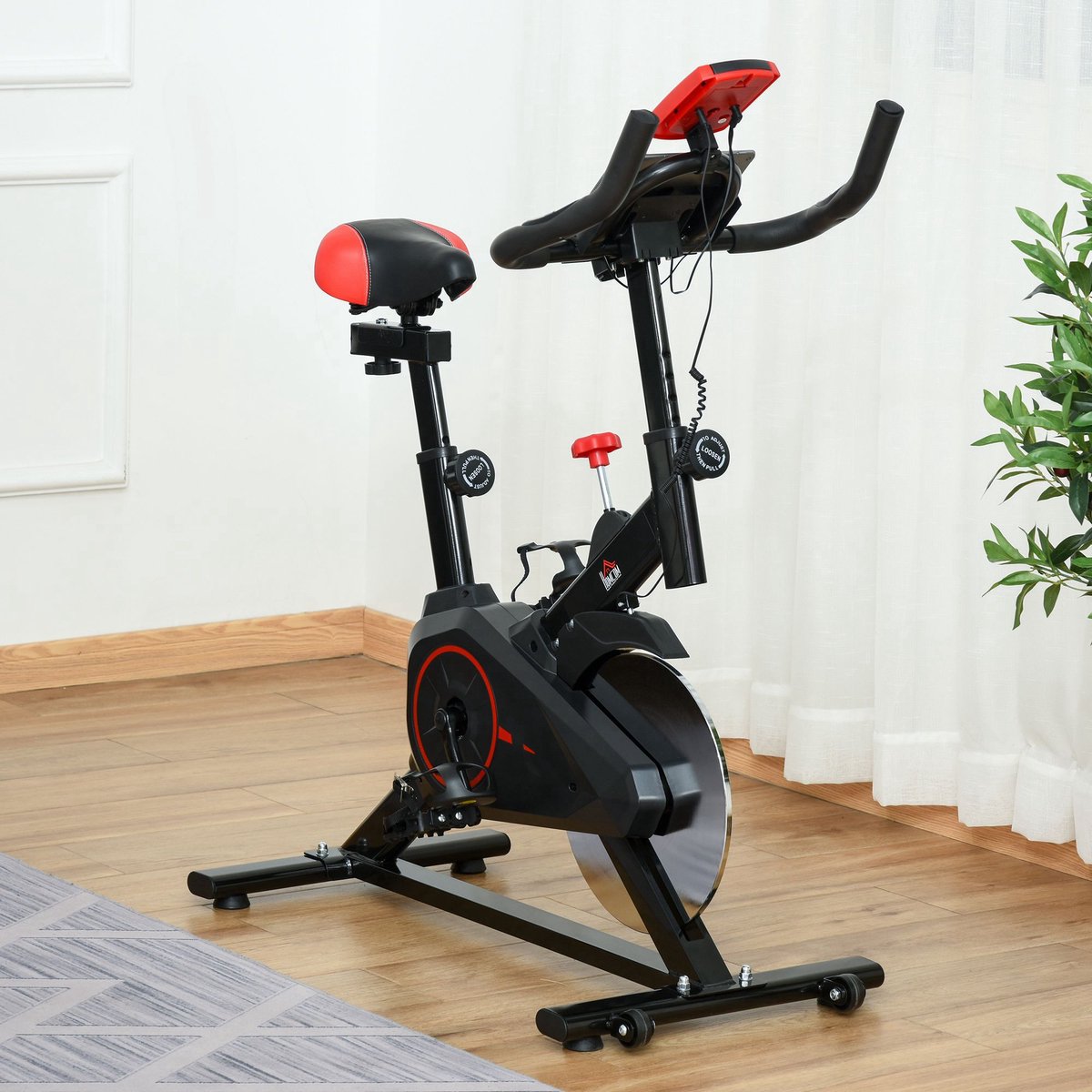 COVREO Indoor fiets trainer met LCD-display – 85x46x114 cm – Spinbike met verstelbaar zadel – Voor thuisgebruik – Zwart