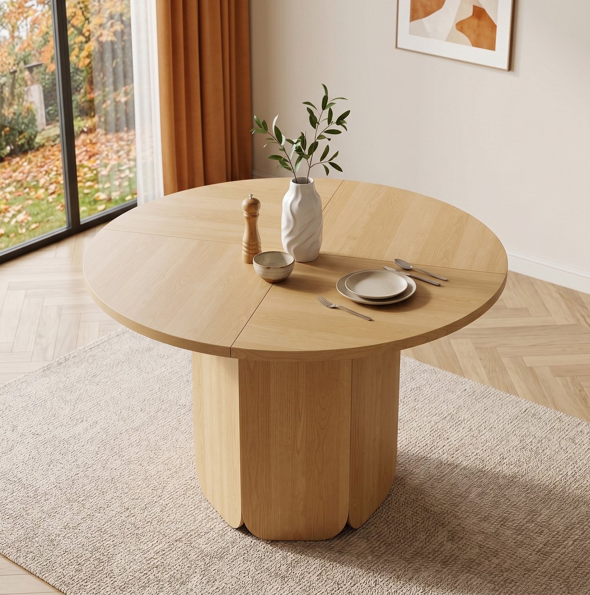 Wishdor Ronde eettafel - Opklapbaar en geschikt voor 4-6 personen - Scandinavisch design - MDF houtlook - Eikenhout - Ø 120 x 75 cm