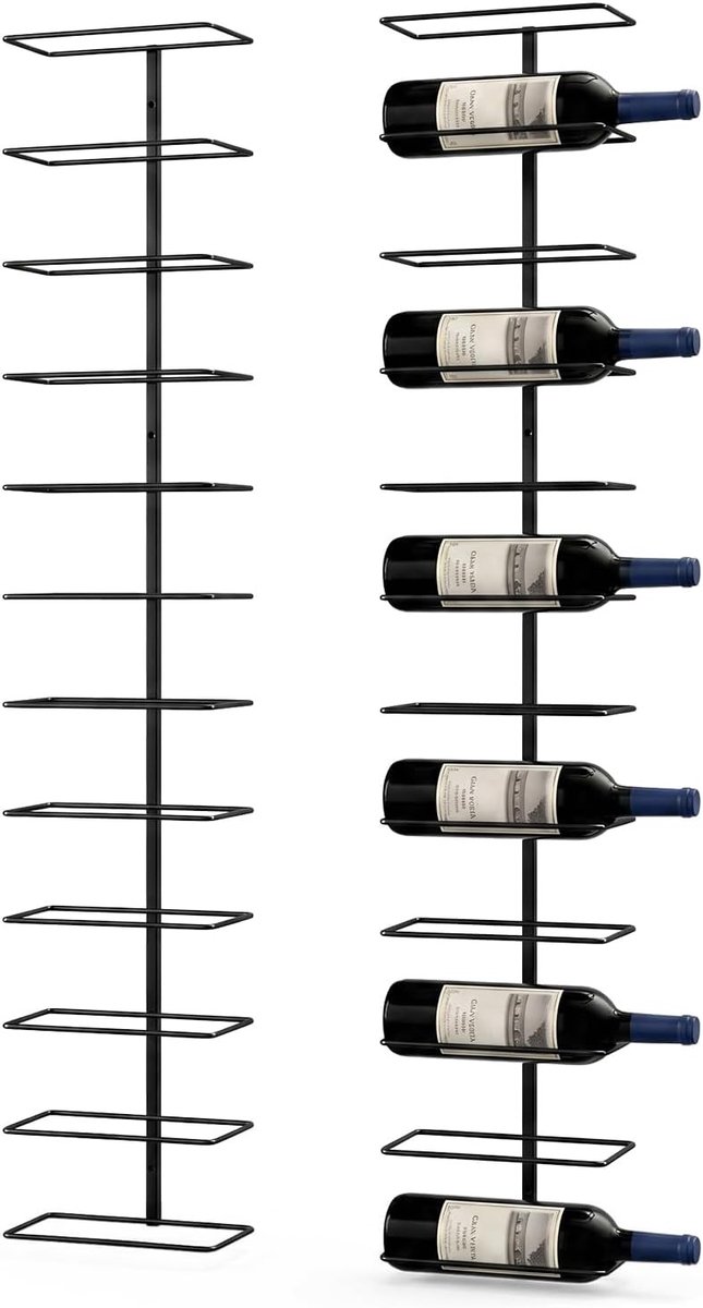 Wijnrek wandmontage - Zwart - 12 tier - Metalen koolstofstaal rek - Voor keuken en woonruimte