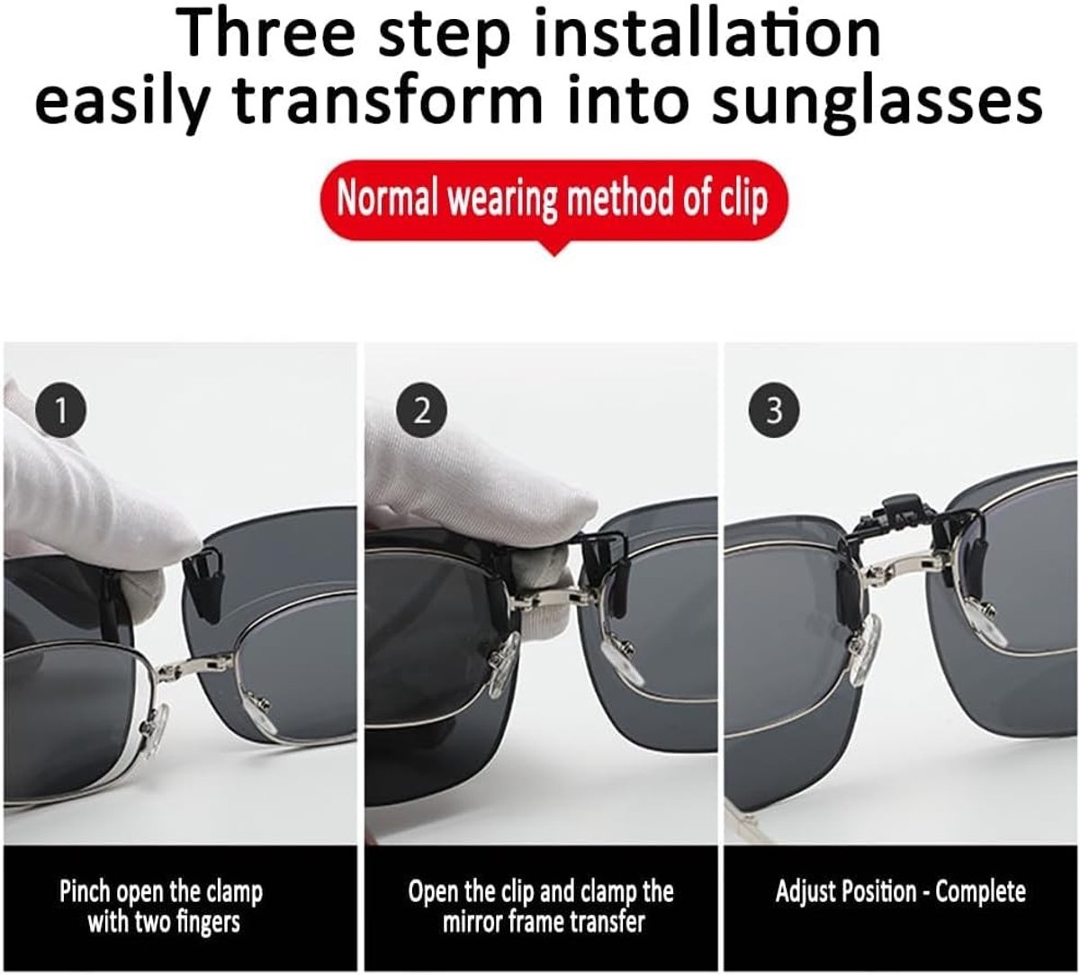 Clip-on zonnebril set van 2, gepolariseerd flip-up opzetstuk voor brillen, UV-bescherming en stijlvol design