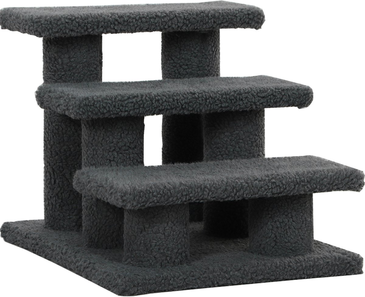 FloraGrace Kattentrap – 3 Stappen – Zachte Pluche Bekleding – 45 X 35 X 34 Cm – Grijs – Voor Sofa, Bed En Vensterbank
