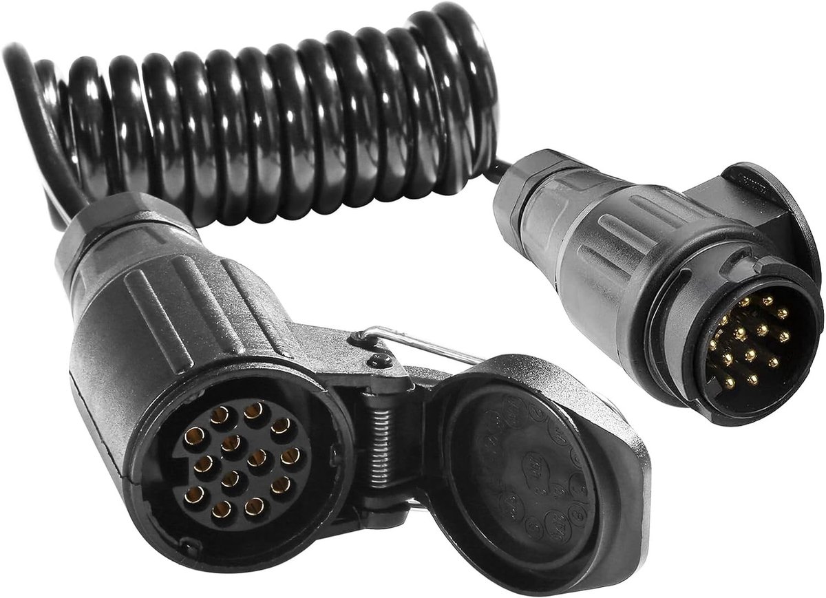 Verlengsnoer voor aanhangwagen, 13-polig naar 13-polig, 12V, 1.8 m, spiraalsnoer, elektrische aansluiting, adapter voor aanhangwagens, verlengkabel voor voertuigen