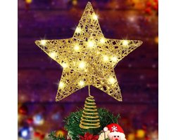 Kerstboomtopper in Goud met LED Verlichting, 22.5 x 17.5 cm, Perfect voor Kerstdecoratie en Boomversiering