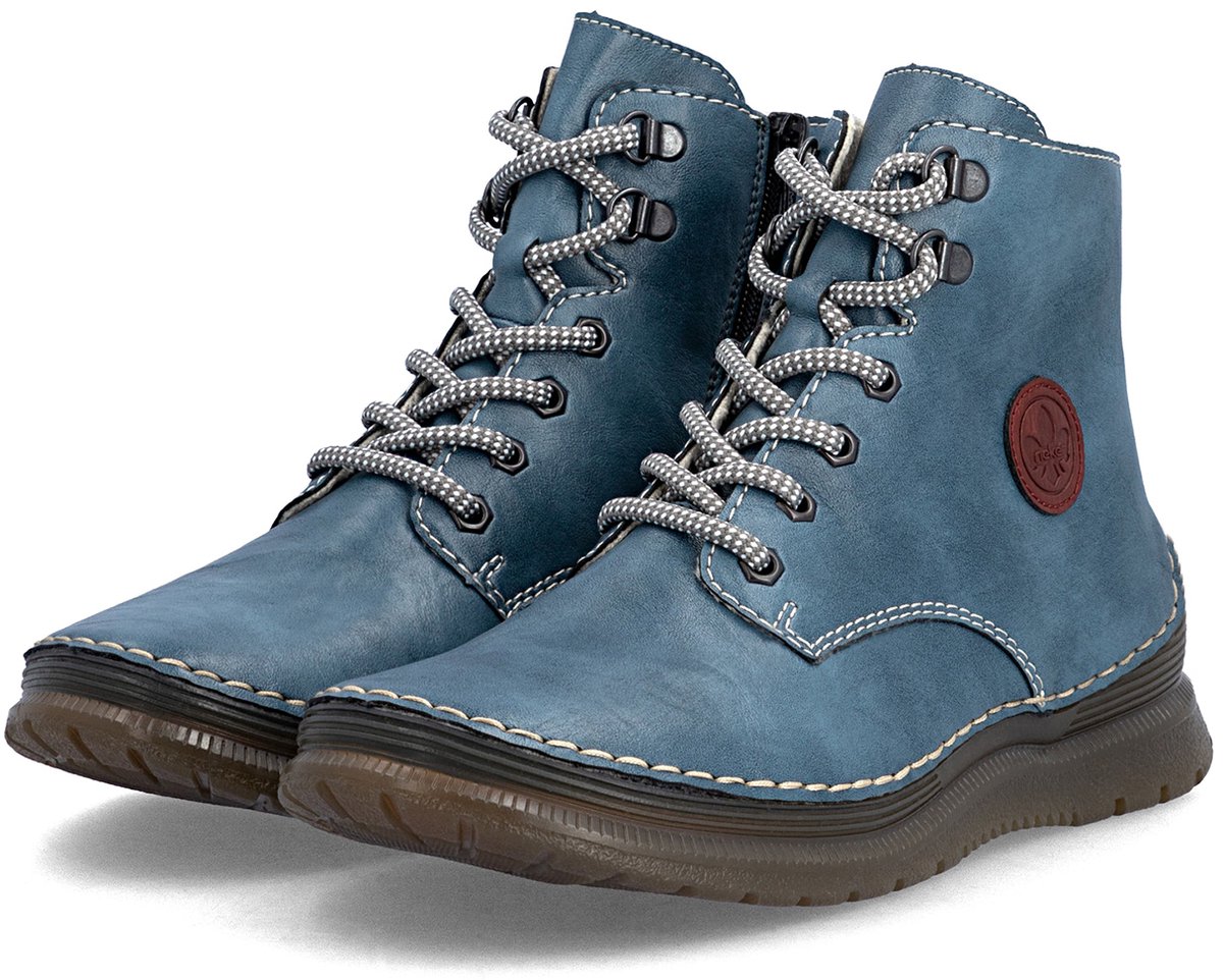 Rieker Dames 53632 14 Veterlaarzen Sleehak Blauw