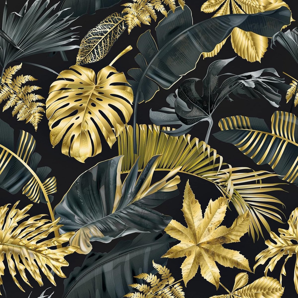 Gouden en Zwarte Jungle Behang, Zelfklevend Voor Meubels en Muren, Waterdicht en Duurzaam voor Slaapkamer en Woonkamer