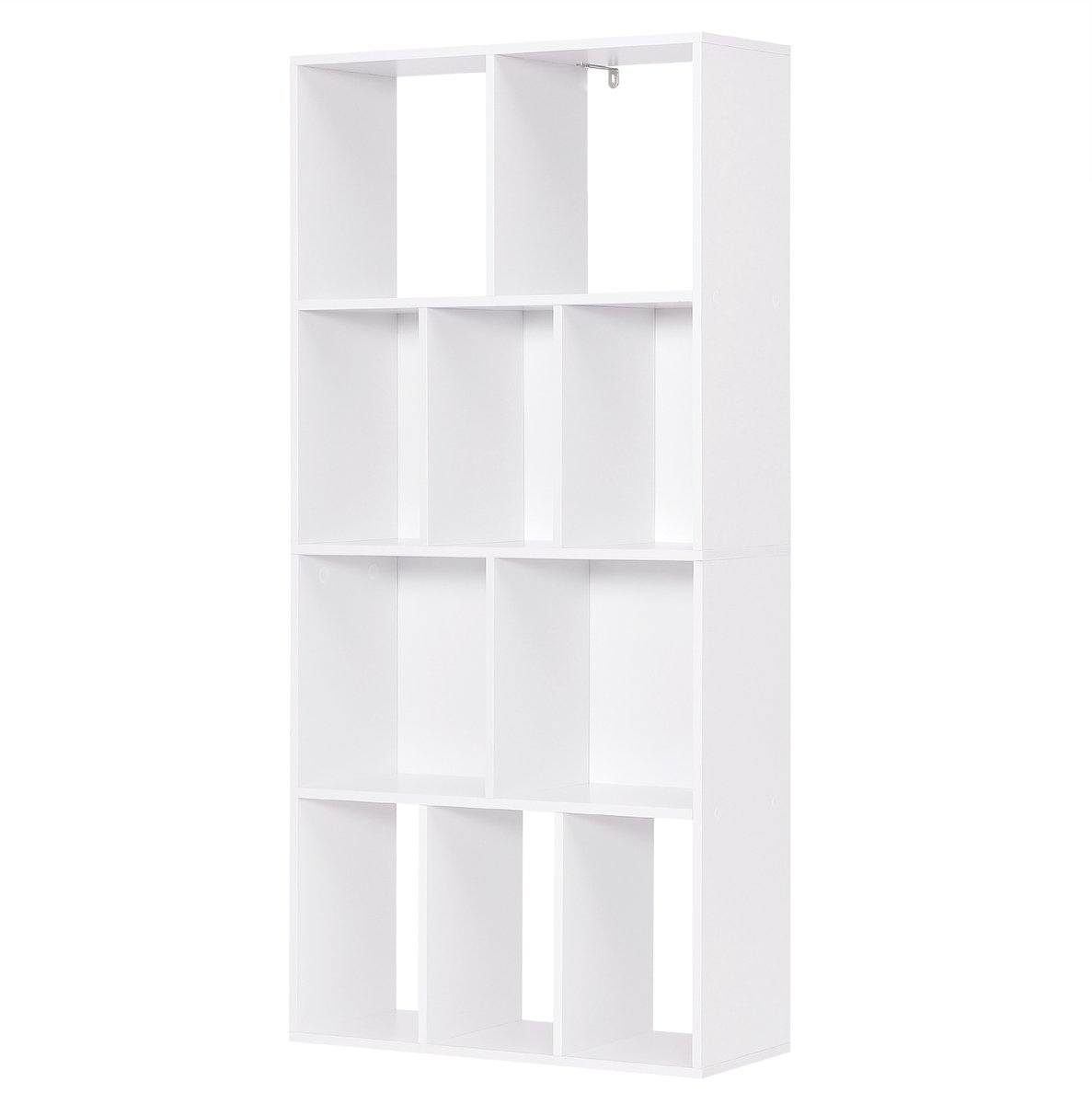 Klarven Boekenkast Wit - Boekenkast Kind - Boekenkast Kinderkamer - Boekenkastje - Bookcase - 10 Open Vakken, 4 Niveaus - Opberging voor Boeken en Decoratie - B60xd20xh120cm