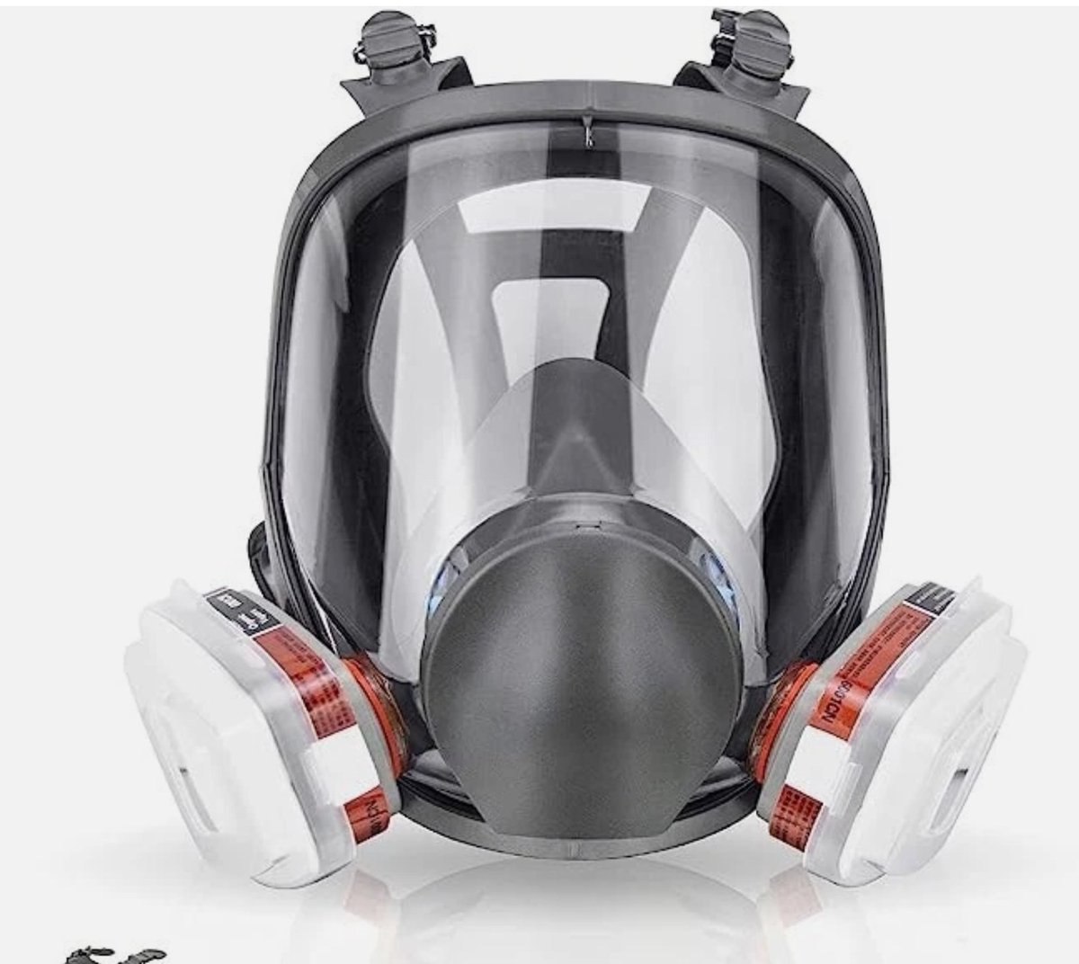 Staubmaske Volledig gelaatsmasker met 2 filtercartridges – Volmasker met polycarbonaat vizier – voor schilderwerk, chemische klussen en industrie – 24x15x19 cm – 0,75 kg