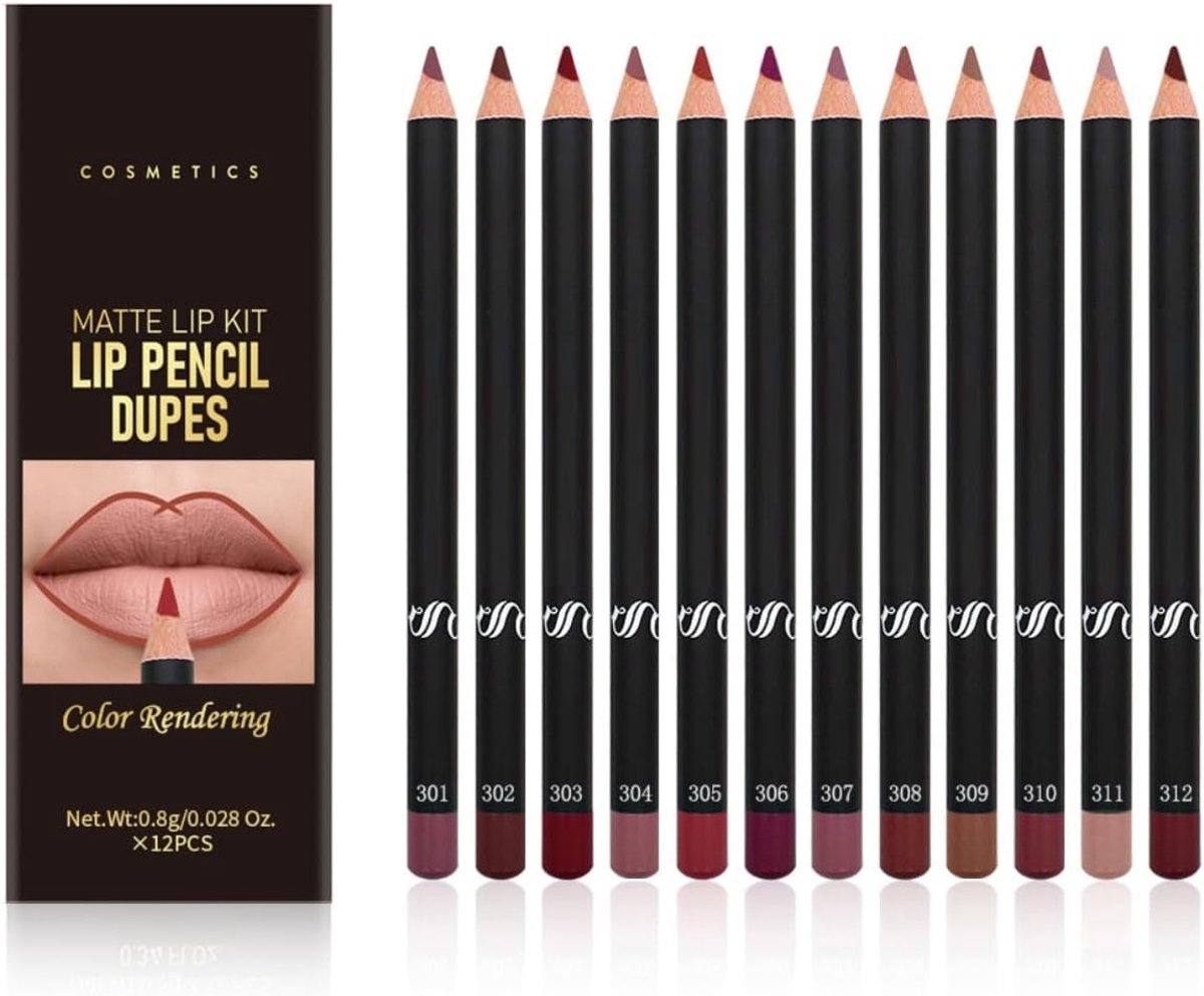 Set van 12 Matte Lipliners en Lippenstiften in Nude, Rood, Bruin en Roze - Waterdicht en Langdurig voor een Perfecte Look tot 24 Uur