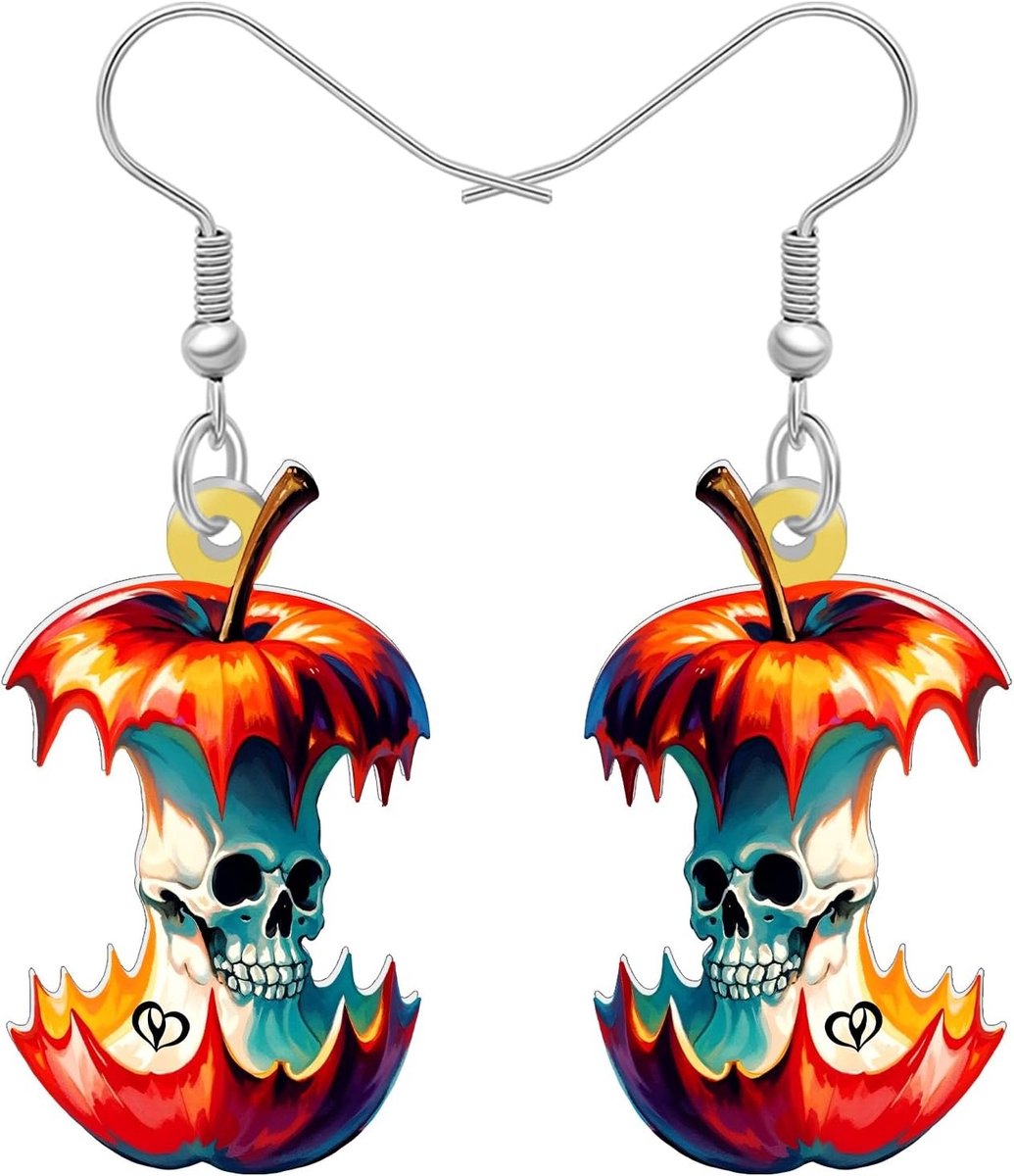 Spookachtige Halloween Dangle Oorbellen met Skulls en Fruitdesign voor Vrouwen, Unieke Sieraden en Accessoires voor Feestdagen en Kostuums