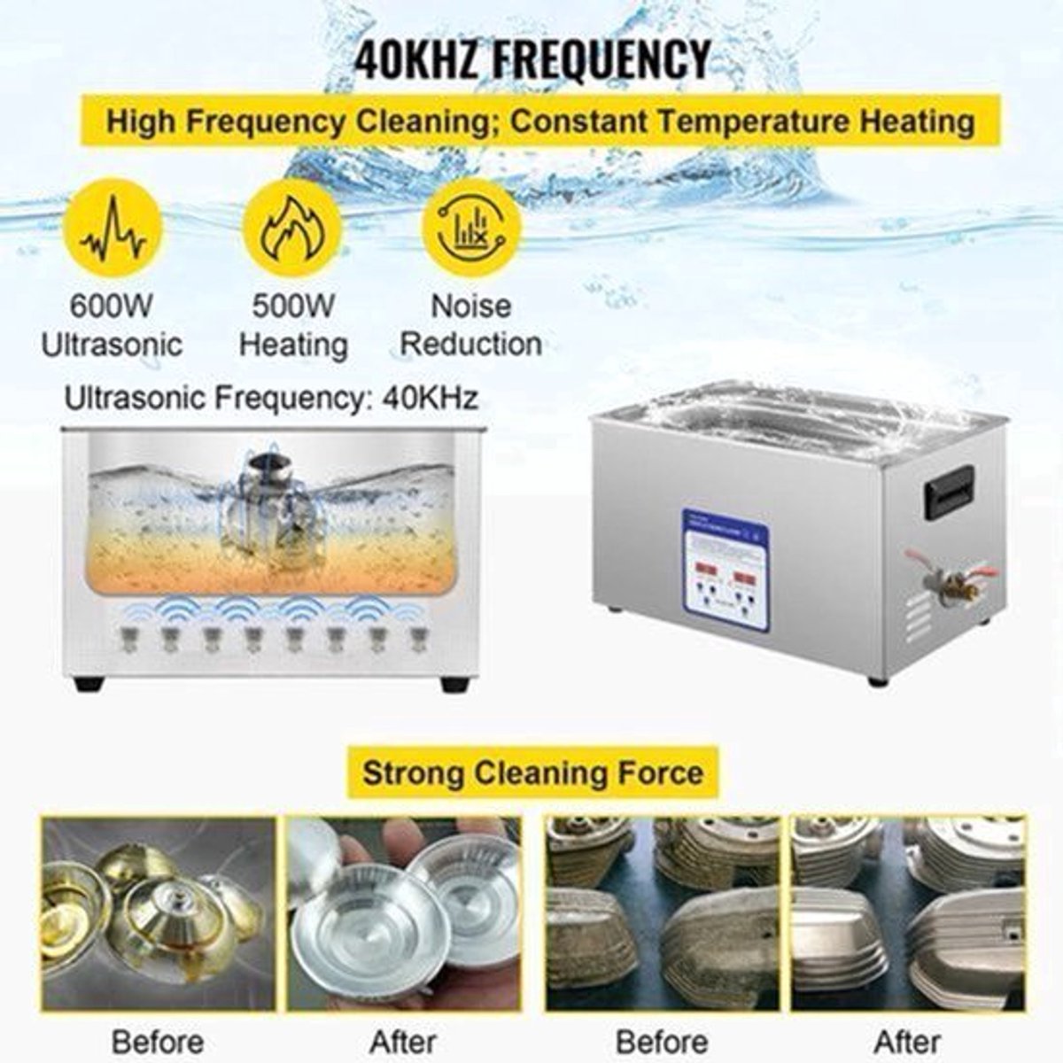 Ultrasoon reiniger - Draagbaar - Reinigingsapparaat voor Sieraden en Brillen - 316 RVS - Capaciteit 2L - Frequentie 40kHz - 220V - Zilver