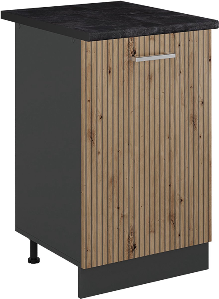 Vicco Keukenonderkast R-Line, Artisanaal eiken/Antraciet, 50 cm antraciet werkblad