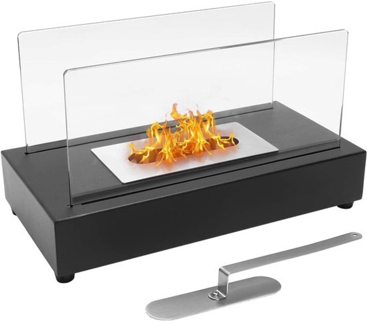 Vuurschaal - Vuurkorf - Vuurplaats - Tafelvuur - Tafelblad - Draagbaar - Bio-Ethanol Open Haard - Lichte - Duurzame - Modern Stijl met Vuurdoder - voor Binnen - Buiten - 2.000 BTU's - 0.5L - 18 x 35 x 21 cm - Zwart