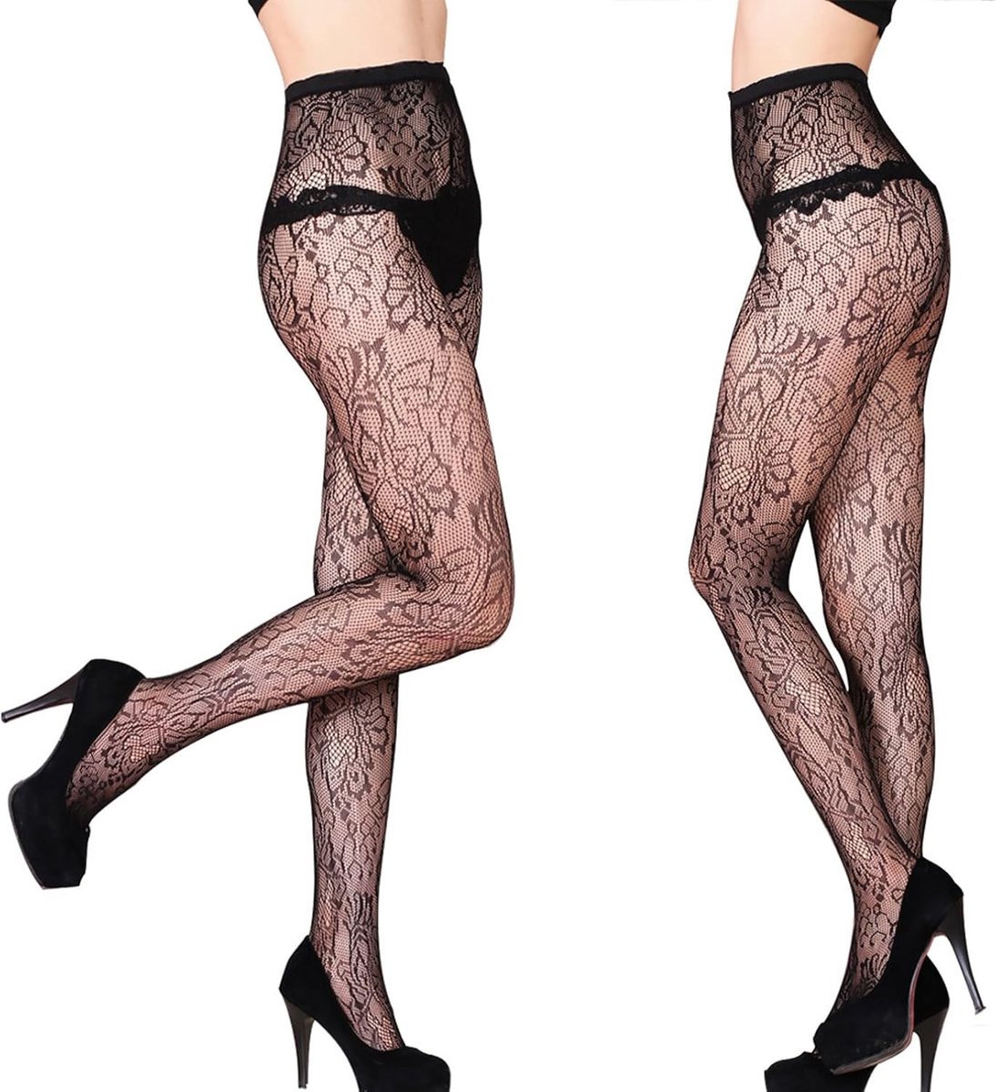 Hoge taille elastische netkousen - Sexy figuurvormende panty voor onder kleding - Perfect voor jeans en jurken - One Size: 145-175cm/36-80kg