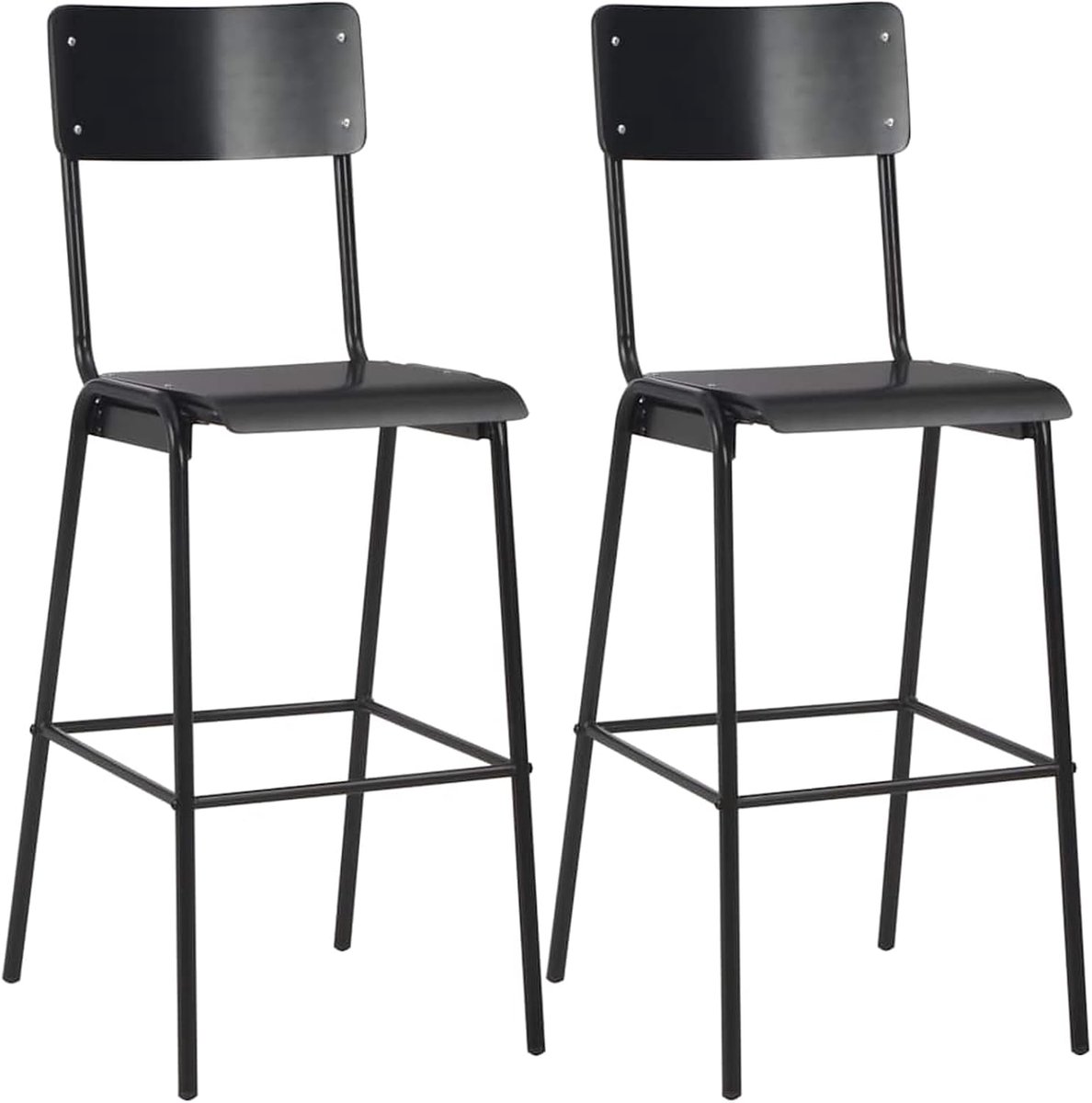Barkruk, 2 stuks, zwart, massief multiplex en gepoedercoat staal, 41,5 x 59 x 116,5 cm, stapelbaar, voor keuken en eetkamer
