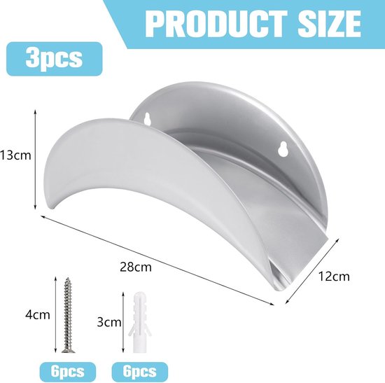 3 stuks wandhouder voor tuinslang van metaal, voor 30 m 1/2 inch, robuuste slangophanging, grijs — afbeelding 2