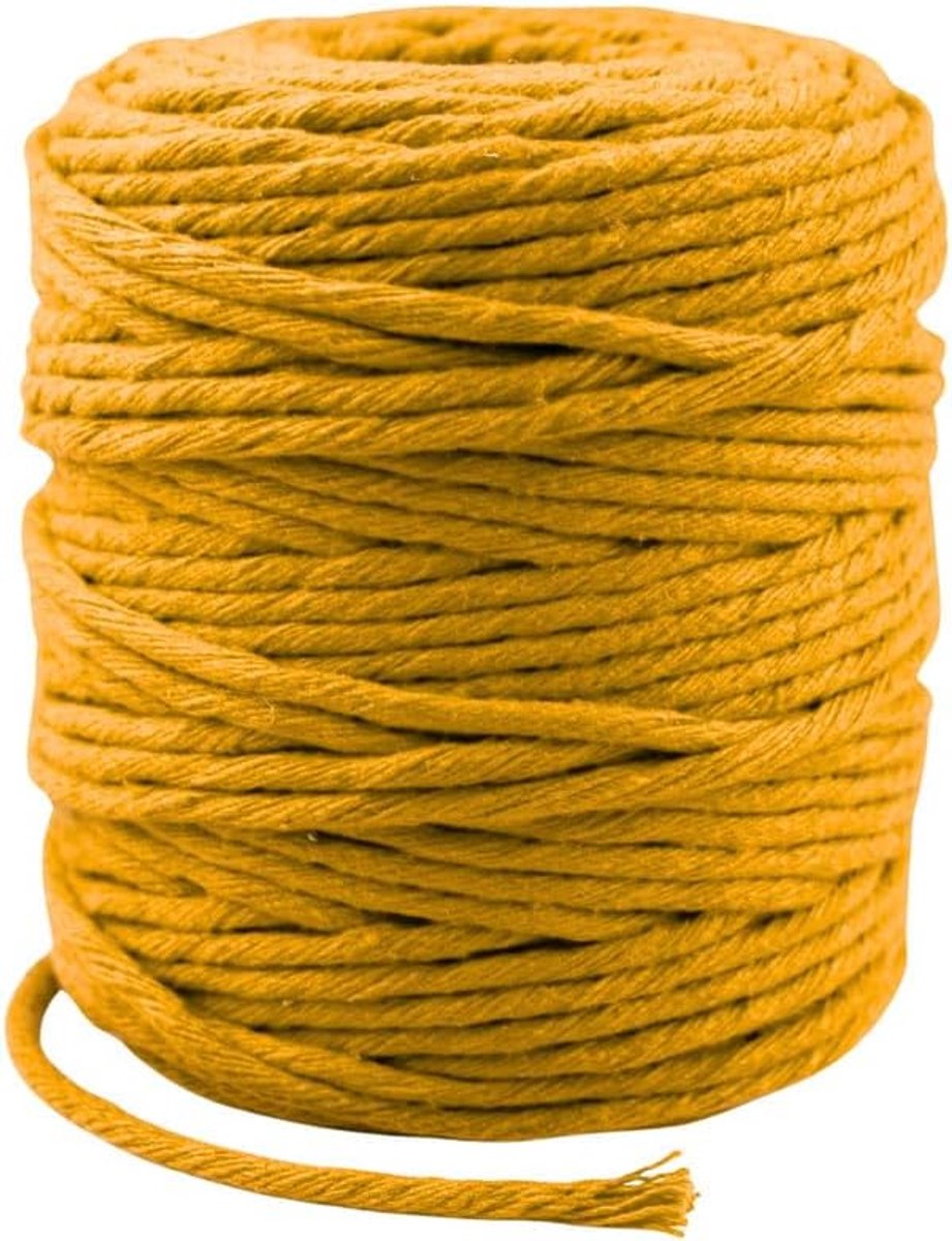 Macramé garen 5 mm x 100 m - natuurlijk katoengaren gedraaid (single twist) - ecologisch macramétouw voor doe-het-zelf, wandbehang, hangende plantenhangers en decoratie, geschikt voor