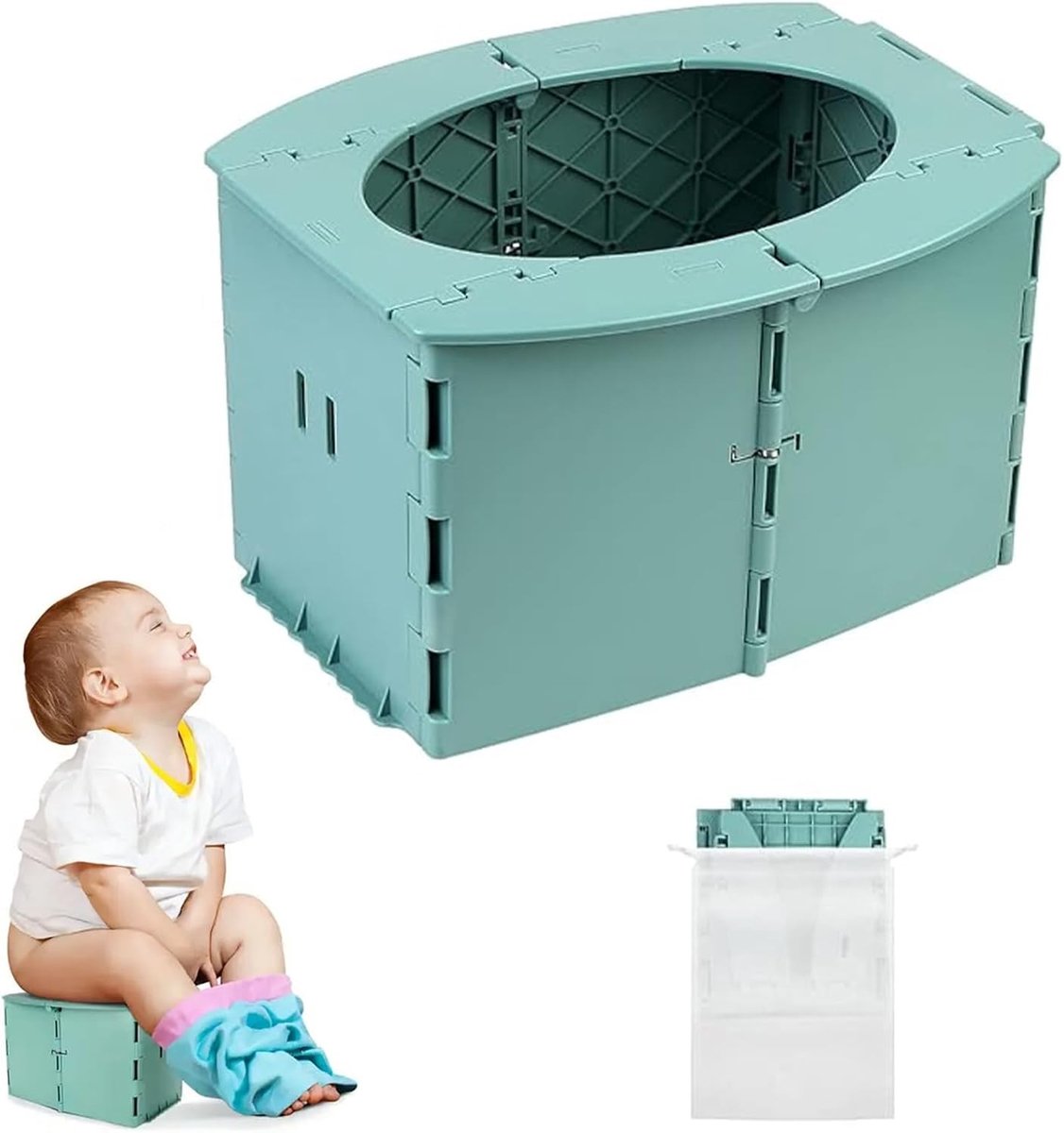 Vouwbare Reis Toiletpot voor Kinderen - Ideaal voor Camping, Auto en Thuisgebruik - Groene Toiletzitting en Emmer