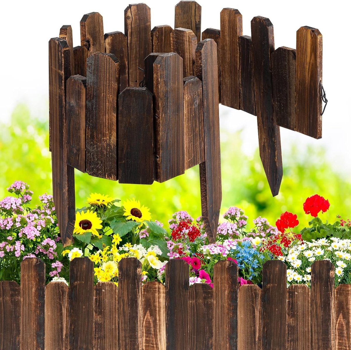 Houten tuinomheining 20cm x 120cm, flexibele grasrand, landschapsafscheiding zonder graven, ideaal voor bloembedden en tuinpaden