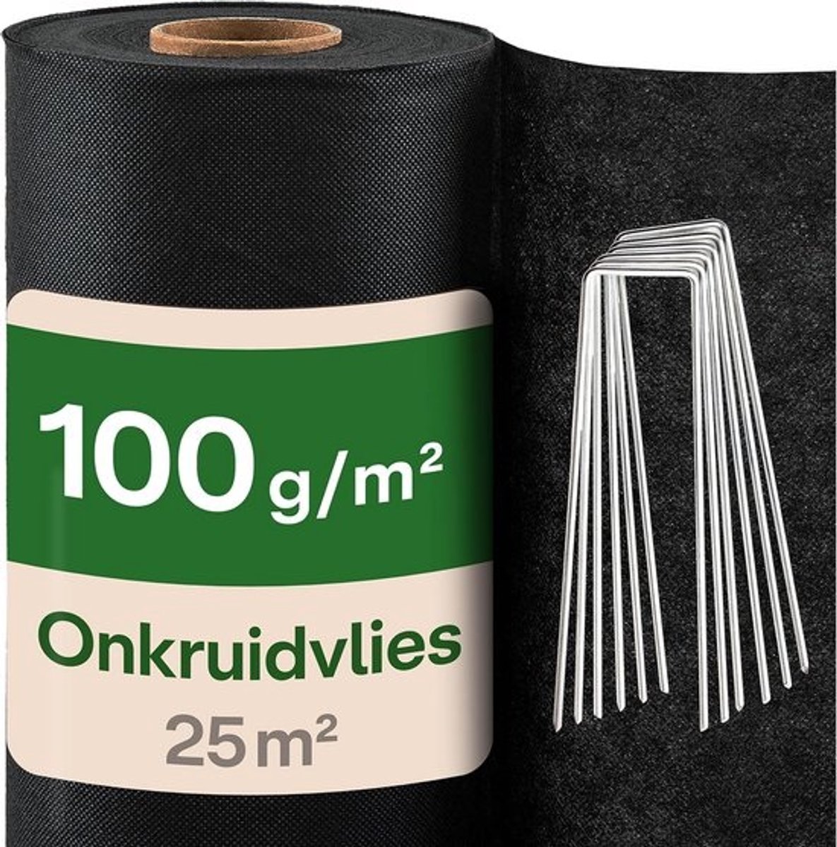 Onkruidvlies 100 g/m² met 12 Grondspikes – Extra Sterk & UV Bestendig – Waterdoorlatend & Scheurvast Tuinvlies voor Tuinen, Verhoogde Bedden & Terrassen
