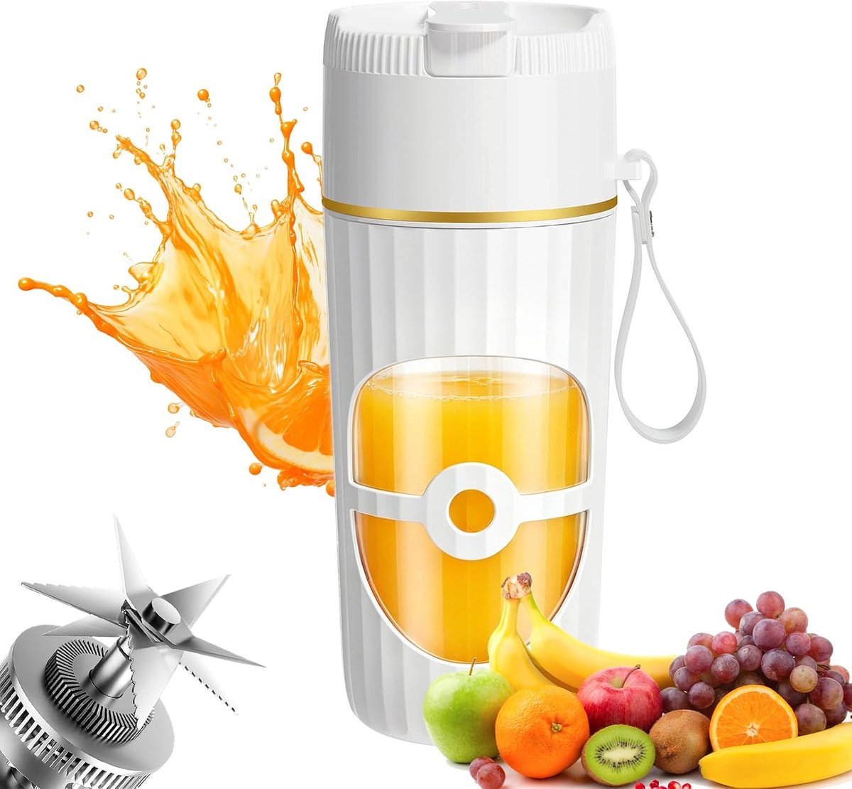 Mixer, 400 ml, kleine mixer, smoothie, mini-blender met 10 roestvrijstalen messen, Maker To Go USB oplaadbare shakes en smoothie-maker voor reizen, kantoor, keuken, fitness (wit)