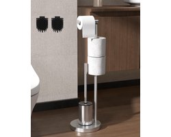 Howdah Toiletrolhouder Staand met Toiletborstel - Toiletrolhouder Staand met Borstel, RVS Toiletrolhouder ÉÉN Reserveborstelkop, Afmetingen: 72 x 21 x 21 cm