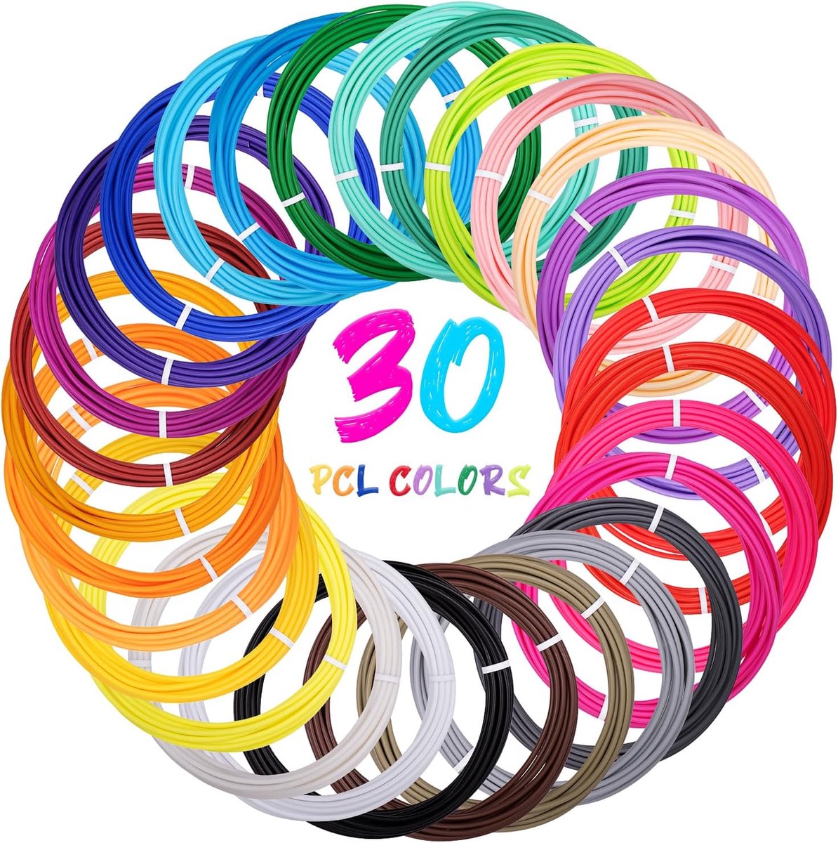 30 Kleuren 1.75mm PCL 3D Pen Filament Riflls Pack voor Lage Temperatuur 3D Printing Pen NIET Fit 3Doodler Start+Pen Per Kleur 10Ft Totaal 300Ft