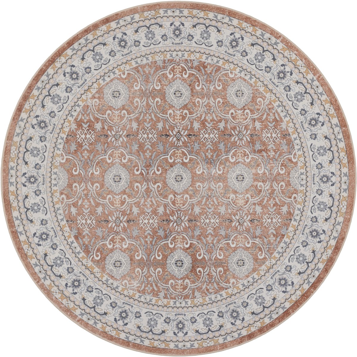 Rond Vintage Vloerkleed Atlas 160 cm - Wasbaar Antislip Terracotta