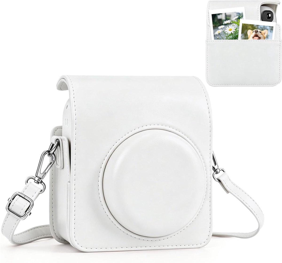 Kinokoo Hoesje voor Instax Mini 13 - Hoge kwaliteit PU lederen draagtas met volledige bescherming compatibel met fuji instax mini 13 camera met fotovak aan de achterkant en verstelbare schouderband