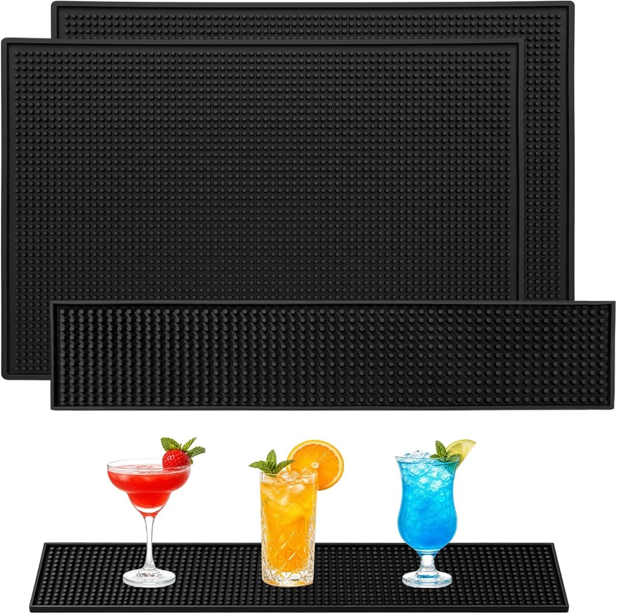 3 stuks barmatten, 45 x 30 + 60 x 10 cm, afdruipmat, siliconen barmat voor barkeepers, gastronomie, café, club, restaurant, keuken, huisbar, tampermat voor espressostation en toonbanken