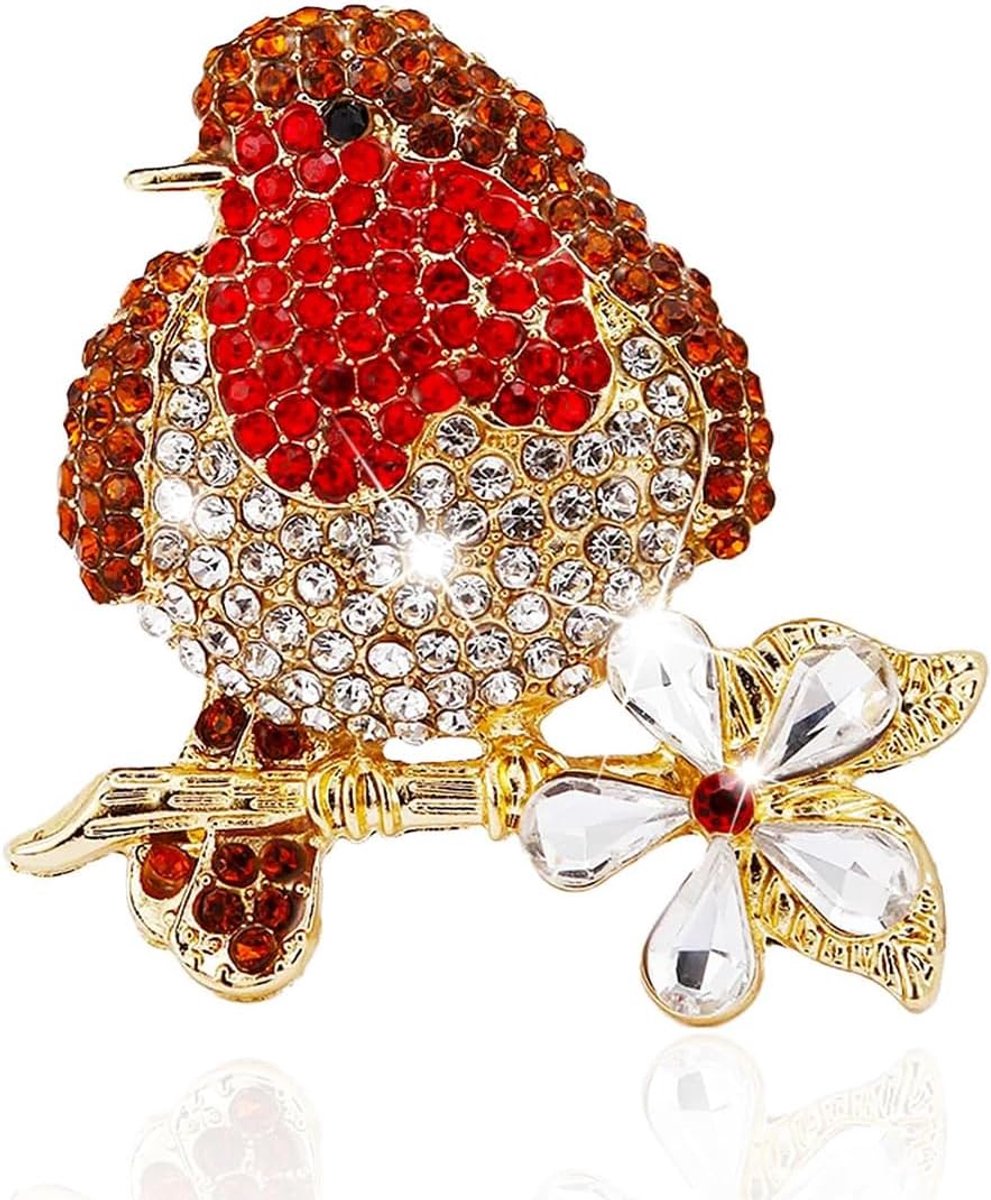 Broches, Robin broche, kerstspelden strass roodborstje geschenken voor vrouwen, Xmas sieraden cadeau decoratie