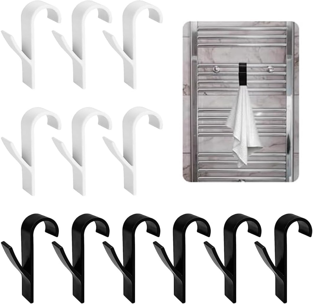 12 haken voor badkamerradiatoren, haken voor badkamerradiatoren, haken voor badkamerradiatoren, ruimtebesparende kleerhangers voor badjassen, handdoeken en kleding, robuust en duurzaam design