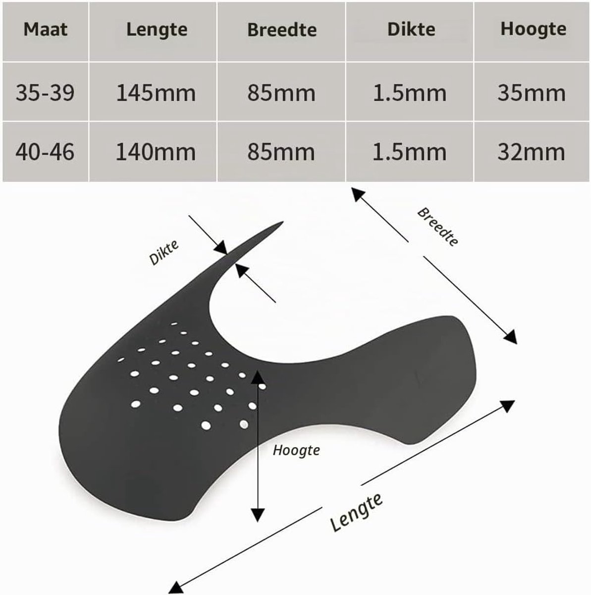 3 paar anti-rimpel schoenbescherming, voorkomt dat gymschoenen vouwen in de schoenen zitten, tegen knikken en teen, schoenvouwbescherming voor heren, maat EU (35-39) (40-46)