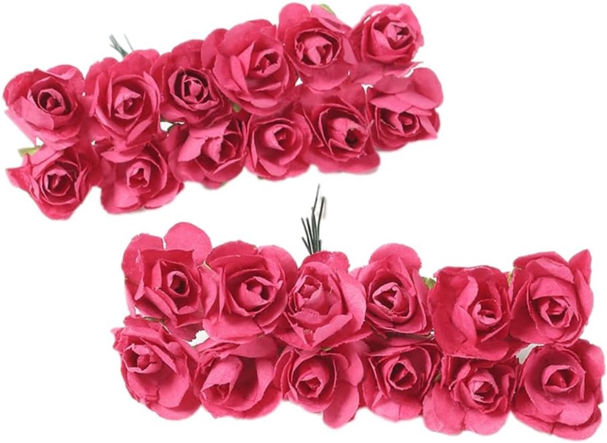 12 stuks kunstrozenpapier, kunstrozenkoppen, mini-rozenpapieren bloem, rozenbloesem klein met steel om te knutselen, mini-bloemendecoratie voor doe-het-zelf party, bruiloft, bruidsboeket,